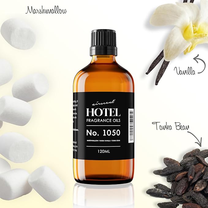 AirScent Warm Vanilla Hotel Diffuser Oil No. 1050 - Marshmallow Vanilla Tonka Bean - Premium Fragrance Oil for Ultrasonic and Waterless Diffusers and Crafting - 120 mL, 4 fl oz Dropper Bottle