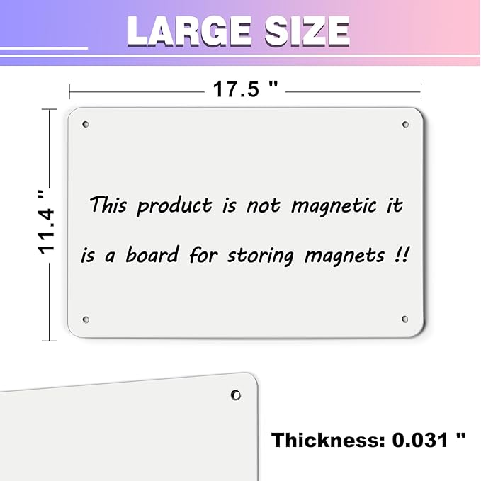 White Magnetic Board,17.5" x 11.4" Magnet Bulletin Board to Display Magnetic Notes, Poetry, Photos, Suitable for Wall, Refrigerator, Cabinet etc, Come with 4 Pcs Dual Lock Tape and Screws