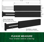 4 Pack Bamboo Drawer Dividers 2.6" High, Adjustable Length from 12 Inch to 17 Inch, Expandable Kitchen Drawer Organizer Separators for Clothes, Kitchen, Bedroom, Dresser, Office (Black)