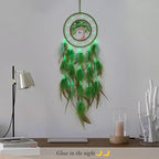 Pretty Jolly Green Tree of Life Dream Catcher Wall Decor with Luminous Beads Handmade Crystal Stones Dreamcatchers Wall Hanging with Small Butterfly Pendant for Bedroom Wedding Party Wish Gift