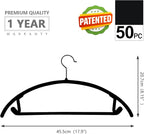 MIZGI Premium Velvet Hangers 50 Pack Heavyduty- Non Slip No Shoulder Bump Suit Hanger - Black Hooks,Space Saving Clothes Rounded Shape for Coat,Sweater,Jackets,Pants
