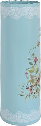 Vintage Metal Round Umbrella Holder Decorative Flower Design Umbrella Stands Entryway Organizer Bucket for Home/Office/Farmhouse - Holds Multiple Umbrellas, Walking Sticks & Canes Flower Blue