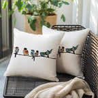 RABUSOFA 18x18 Outdoor Birds Pillow Decorative Throw Pillows,Small Throw Pillows for Couch,Hand-Painted Pillowcases Spring Summer Decorations Cushion Covers Cotton Linen for Sofa Teal Blue
