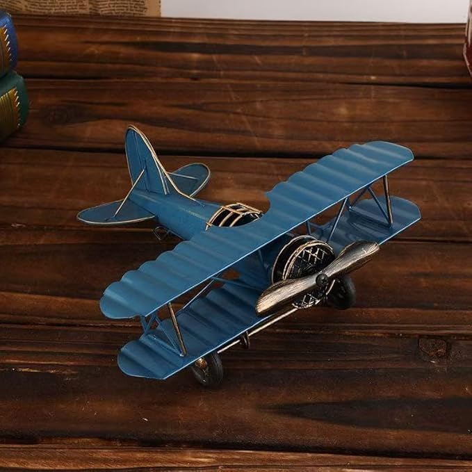 Jinglong Vintage Biplane Model Ornament Creative Metal Crafts Home Study Desktop Decoration Gift (Yellow)