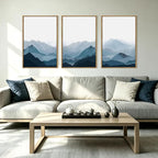 BINCUE Framed Blue Mountain Wall Decor Fog Blue Ridge Mountains Wall Art Minimalist Landscape Artwork Simple Blue Pictures Modern Mountain Wall Paintings for Living Room Bedroom Office 16x24 Inches Set of 3 Gift