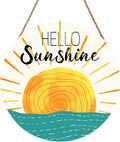 Summer Wreaths for Front Door Hello Sunshine Welcome Sign Summer Sunshine Decoration Wooden Door Hanger Sunset over Sea Farmhouse Hanging Plaque Sign for Home Porch Indoor Outdoor Outside 12”x12”
