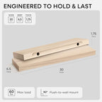Homeforia 30 inch Wood Floating Shelves, High End Solid Natural Wood 30inch Floating Shelf for Wall, Unfinished Wooden 30 inches Floating Shelves, Heavy Duty Bracket, 30 X 6.5 X 1.75 in, Set of 2