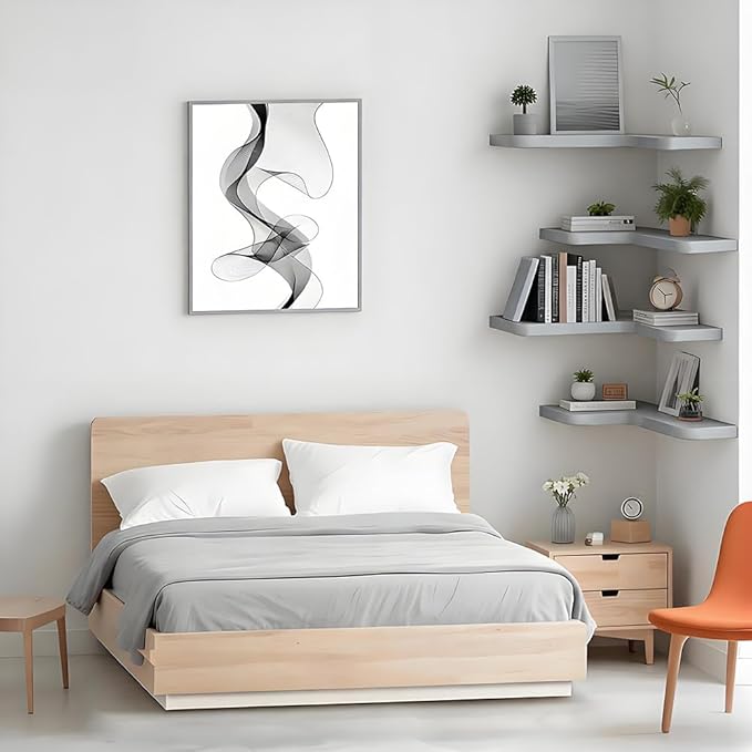 Floating Corner Shelves Set of 3, Solid Wood Picture Wall Shelf, Floating Shelves for Storage for Bedroom Kitchen Bathroom Living Room (Grey)