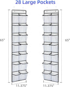 KEEPJOY Over the Door Shoe Organizer, Hanging Shoe Organizer with 4 Hooks, Shoe Holder with 14 Mesh Pockets Closet Door Shoe Storage Bag (White-2Pack)