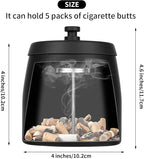 Large Ashtrays for Cigarettes Outdoor Ashtray with Lid, Outdoor Ashtrays for Cigarettes Patio, Metal Ash Tray Sets Windproof Outside Covers Iron Odorless Stainless Steel, Black Ashtray, Large