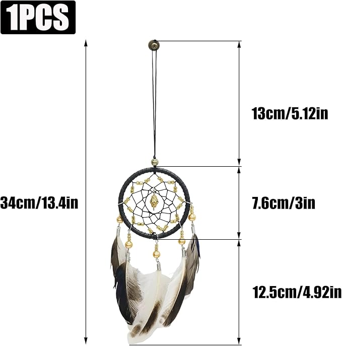 Pine & Linen Handmade Dream Catcher,Bohemian Style Car Rearview Mirror Hanging Charms Feather Pendant,Good Luck Charm for Car Accessories/Wall Hanging/Women/Gift(Black)