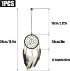 Pine & Linen Handmade Dream Catcher,Bohemian Style Car Rearview Mirror Hanging Charms Feather Pendant,Good Luck Charm for Car Accessories/Wall Hanging/Women/Gift(Black)