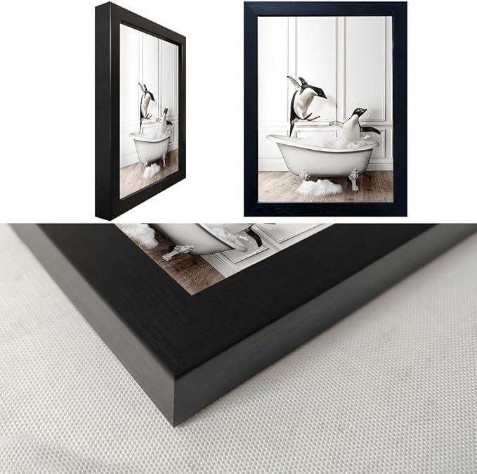 Framed Kids Bathroom Decor Funny Bathroom Wall Art Black and White Wall Decor Cute Penguins in Bathtub Canvas Print Painting Farmhouse Animal Artwork