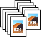 LaVie Home 11x14 Picture Frame Black Set of 10, Display 8x10 with Mat or 11 x 14 Without Mat Picture, Photo Frame Collage for Wall Gallery or Table Deco, Hanging or Tabletop Display