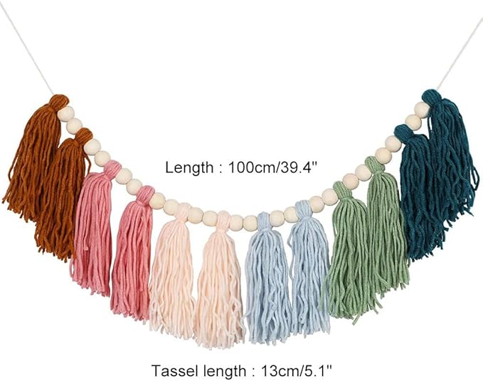 Boho Yarn Tassel, Wood Bead Wall Hanging Tassel with Versatile Decor for Easter, Valentine's Day, Christmas, Party