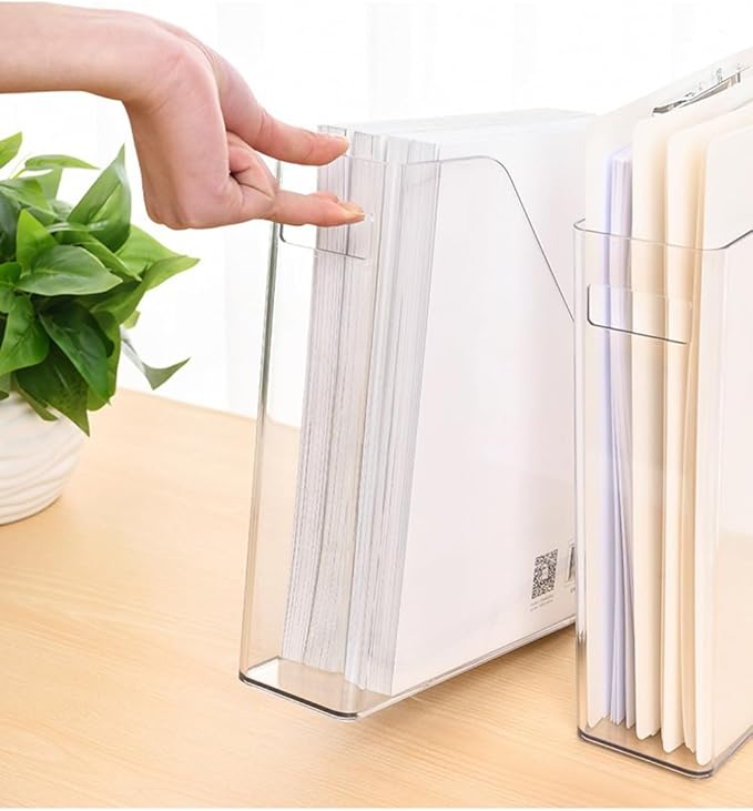 Acrylic Magazine Holder, 4 PCS File Magazine & Book Storage Rack for Office Desk, Clear Book Organizer with 3pcs Silicone Automatic Bookmarks (4)