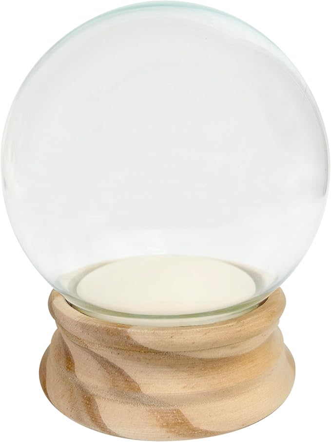 National Artcraft 4" Diameter Snow Globe | Water Globe | with Unfinished Birch Wood Base | Rubber Seal | Snow Flakes - Neck Opening is 2-9/16" - (1/Pkg)