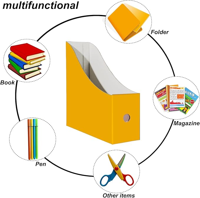 Limitliho 6 Pack Cardboard Magazine Holder for Desk, Book Bins for Classroom Library,Office,Home, 10.6" H x 10.2" L x 3.5" W in Magazine File Holder(Yellow)