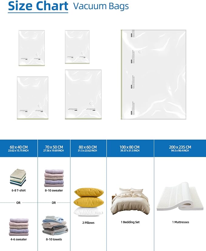Vacuum Storage Bags for moving, Vacuum Seal Bags for Memory Foam, Latex, Clothing & Bedding, Space Saver Bags(1 Queen/Full/Full-XL)