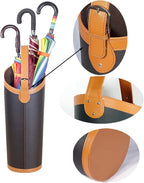 Indoor Entryway leather Umbrella bucket，Large Capacity Umbrella Storage stand，tall umbrella holder,For Hotel,Offices,home,Commercial(Beige+brown)