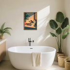 Funny Frog Bathroom Wall Art, Cute Japanese Frog in Toilet Wall Decor, Whimsical Green Animal Restroom Poster Canvas Painting Prints Artwork 12x16 inch Framed