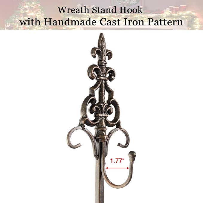 Wreath Stands for Display, Metal Wreath Holder Stand, Standing Wreath Hanger with Wrought Iron Base, Adjustable Tabletop Display Stand for Christmas and New Year Wreath, Wedding Party Decor