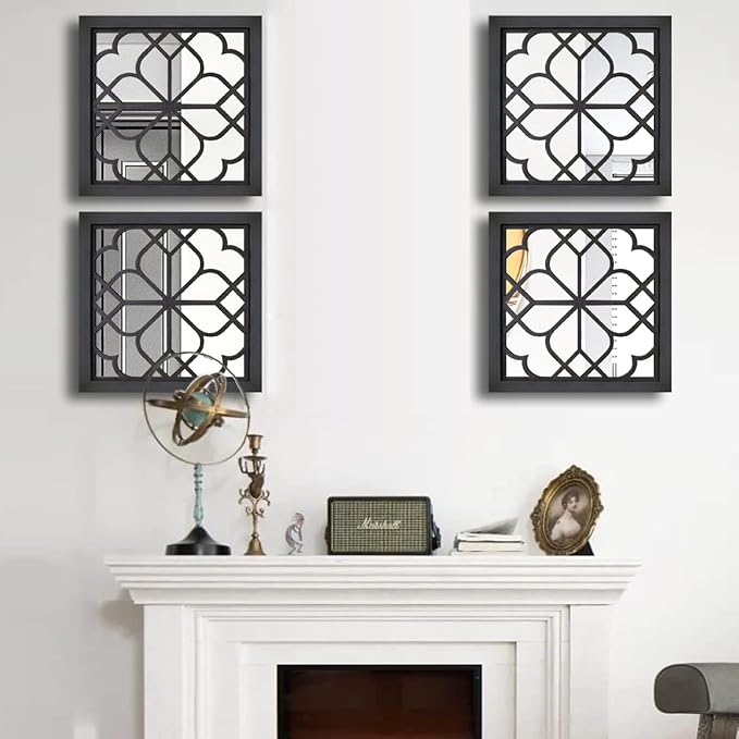 Wocred Set of 4 Mirrors Square Wall Mirror,Gorgeous Rustic Farmhouse Accent Mirror,Black Entry Mirror for Bathroom Renovation,Bedrooms,Living Rooms and More(12”x12”4pcs)