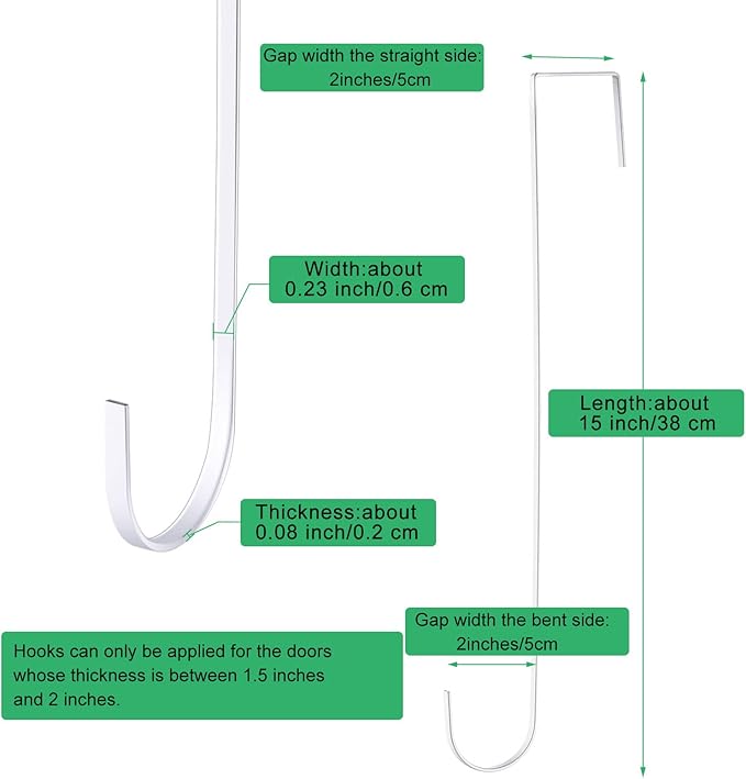Hotop 15 Inch 4 Pcs Wreath Hangers for Front Door Steel Metal Wreath Doors Hook Over the Door Hanger Indoor or Outdoor for Christmas Halloween Front Decorations Welcome Sign (White)