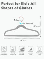 Smartor Kids Velvet Hangers 50 Pack, 14 Inch Premium Non Slip Kids Felt Hangers for Closet, Space Saving Toddler Clothes Hanger for Youth's Childrens' Clothes (Rose Gold Hook)- Grey
