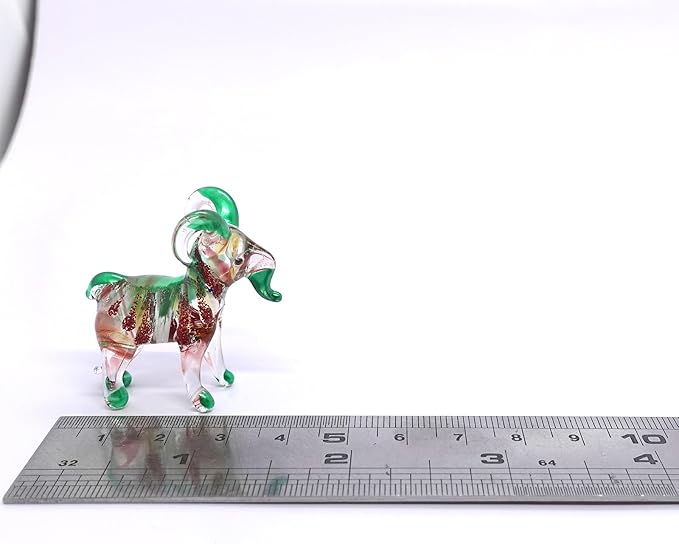 Goat Tiny Figurines Animals Hand Blown Color Glass Art Collectible Gift Home Décor (Red Green)