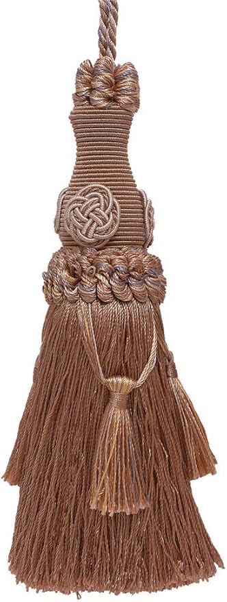 DÉCOPRO Elegant 6" (15cm) Key Tassel, 4" (10cm) Loop Accented with Rosette and Tassels (Style# BKT) Taupe Beige Multicolor #7245 (Light Beige, Dark Beige) Individually Sold