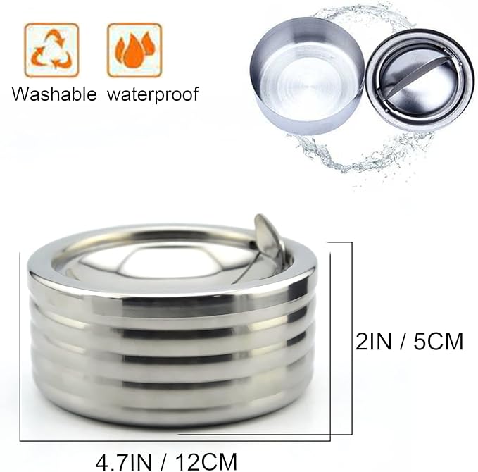 Outdoor Ashtray with Lid, Flip Top Stainless Steel Ash Tray, Metal Windproof Cigarette Ashtrays for Indoor or Outdoor Use, Desktop Ashtray Office Patio Home Decor