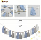 DrCor Blue White Coastal Boho Wall Garland for Nursery, Kids Room, Beach House, Classroom, Back to School & Baby Shower Decor