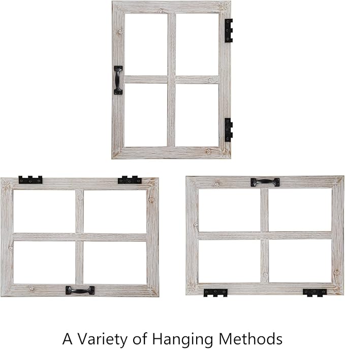 Sintosin Small Rustic Window Frame Wall Decor 12 X 16 Inch, Hanging Handmade Washed White Wooden Farmhouse Faux Window Wall Decor for Living Room Bedroom Entryway Hallway, Horizontal or Vertical