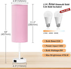ZJOJO Table Lamp for Bedroom 2 Pack,18in Bedside Lamps with 3 Way Dimmable Rocker Switch & AC Outlet,Nightstand Desk Lamp with Pink Fabric Shade White Base for Living Room Home Decor Lights