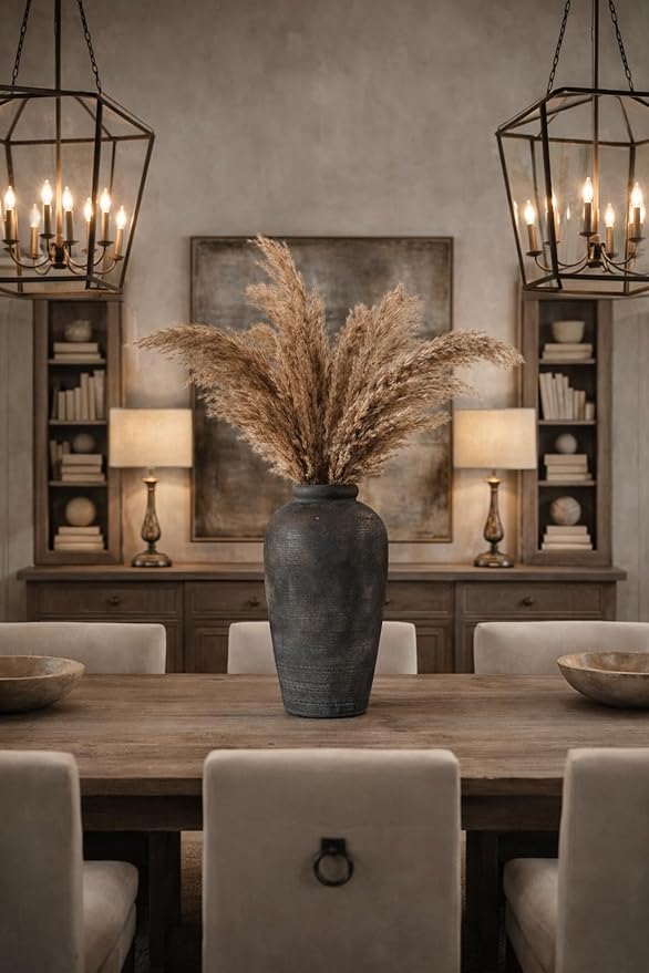 Large Ceramic Rustic Vase, 11 inch Minimalist Decorative Farmhouse Tall Vase for Home Decor, Living Room, Shelf Decor, Enterway, Wedding, Table Decoration, Bronze