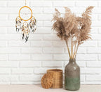 OMA Dream Catcher Wall Hanging - Boho Dream Catcher Wall Decor with Tiger Eye Stones and Feathers - Brown Suede Traditional Design - Perfect Bedroom Decoration and Gift - Large 28"x9" (3 Stone)