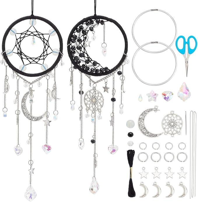 2 Sets Small Moon Star Dream Catcher Kit Make Your Own Dreamcatcher Kit Colorful Mini Dream Catcher Wall Hanging Kit Instruction Included for Bedroom Wall Decor Nursery Room Wedding Party