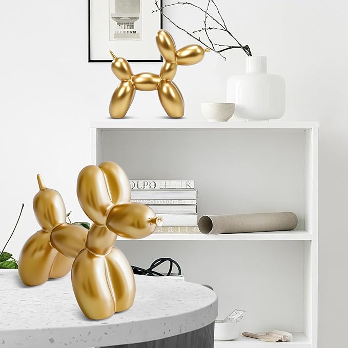 Resin Balloon Dog Sculpture - Collectible Figurines Decor for Home | Office Desktop Resin Decors Balloon Dog Decor (Gold)