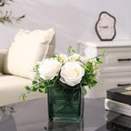 Square Glass Vases Set of 4, 5" x 5" x 5" Green Flower Vases for Centerpieces, Square Vase for Flowers, Small Vase for Wedding, Party, Home Office Decoration