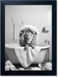 Framed Black and White Lion Wall Art Bathroom Pictures Wall Decor Funny Bathroom Wall Art Animal Canvas Print Artwork