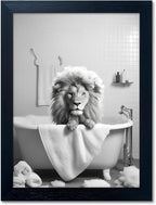 Framed Black and White Animal Bathroom Wall Art Funny Lion in tub Bathroom Pictures Wall Decor Bathtub Print Paintings