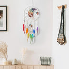 7 Chakras White Dream Catchers Tree of Life Dream Catcher Rainbow Feather Dreamcatcher Wall Decor with Healing Crystal & Fluorite Wall Art Hanging for Bedroom Home Decor Bless Gift Wedding Garden