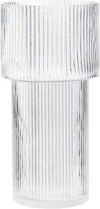 Large Glass Vase, 12 Inches Tall Vase for Flowers, Flower Vases for Bouquet, Modern Ribbed Glass Vases for Living Room, Dining Table, Office, Entryway, Mantle, Shelf, Wedding Gifts