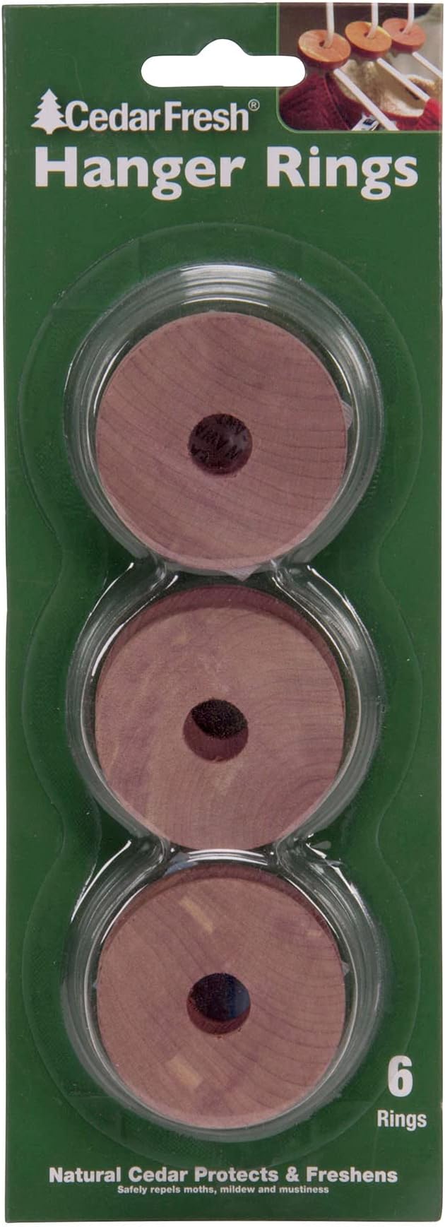 Household Essentials Cedar Fresh Cedar Rings, Pack of 6, Solid Eastern Red Cedar, Natural Moth and Odor Deterrent, Eco-Friendly and Chemical-Free, Perfect for Wire and Plastic Hangers, Natural