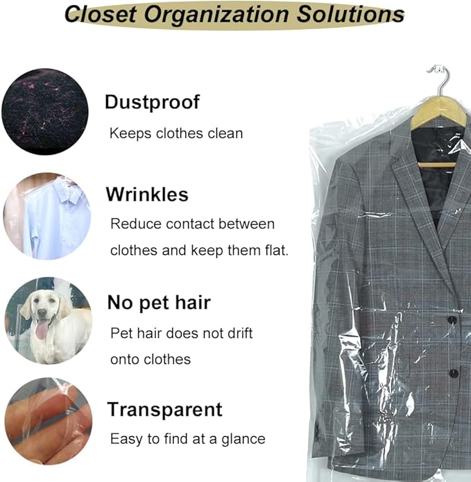 30 Pack Clear Plastic Clothes Covers 35.4inch Dry Cleaning Hanging Dust Proof Garment Bags for Home Storage Clothing Stores & Dry Cleaners.