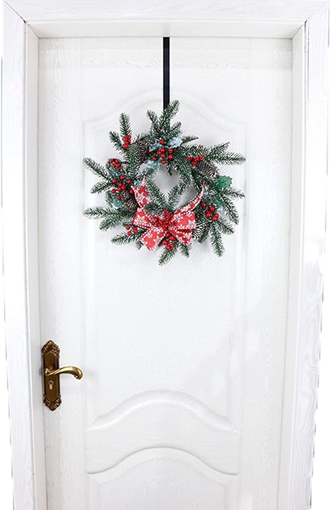 10" Wreath Hanger, Metal Hooks for Front Door Christmas Decoration, Over The Door Hooks Black