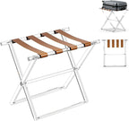 Acrylic Luggage Rack for Guest Room,Folding Luggage Rack with Leather Straps,Holds up to 120 lbs Suitcase Stand for Bedroom, Living Room and Hotel (Brown Leather)