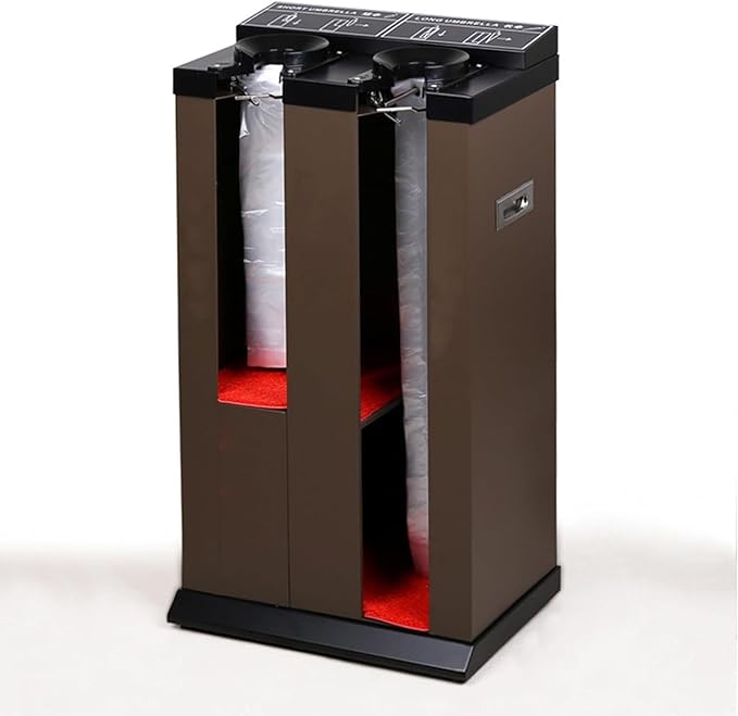Commercial Metal Umbrella Holder,Umbrella Stand, Double Umbrella Automatic Packing Machine Automatic Wet Umbrella Bag Wrapper, with 200 Bags(Brown)