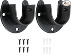 2 Packs Stainless Steel Closet Rod End Supports 1 Inch Wardrobe Bracket Heavy Duty Closet Pole Sockets Flange Rod Holder, U-Shaped with Screws, Black